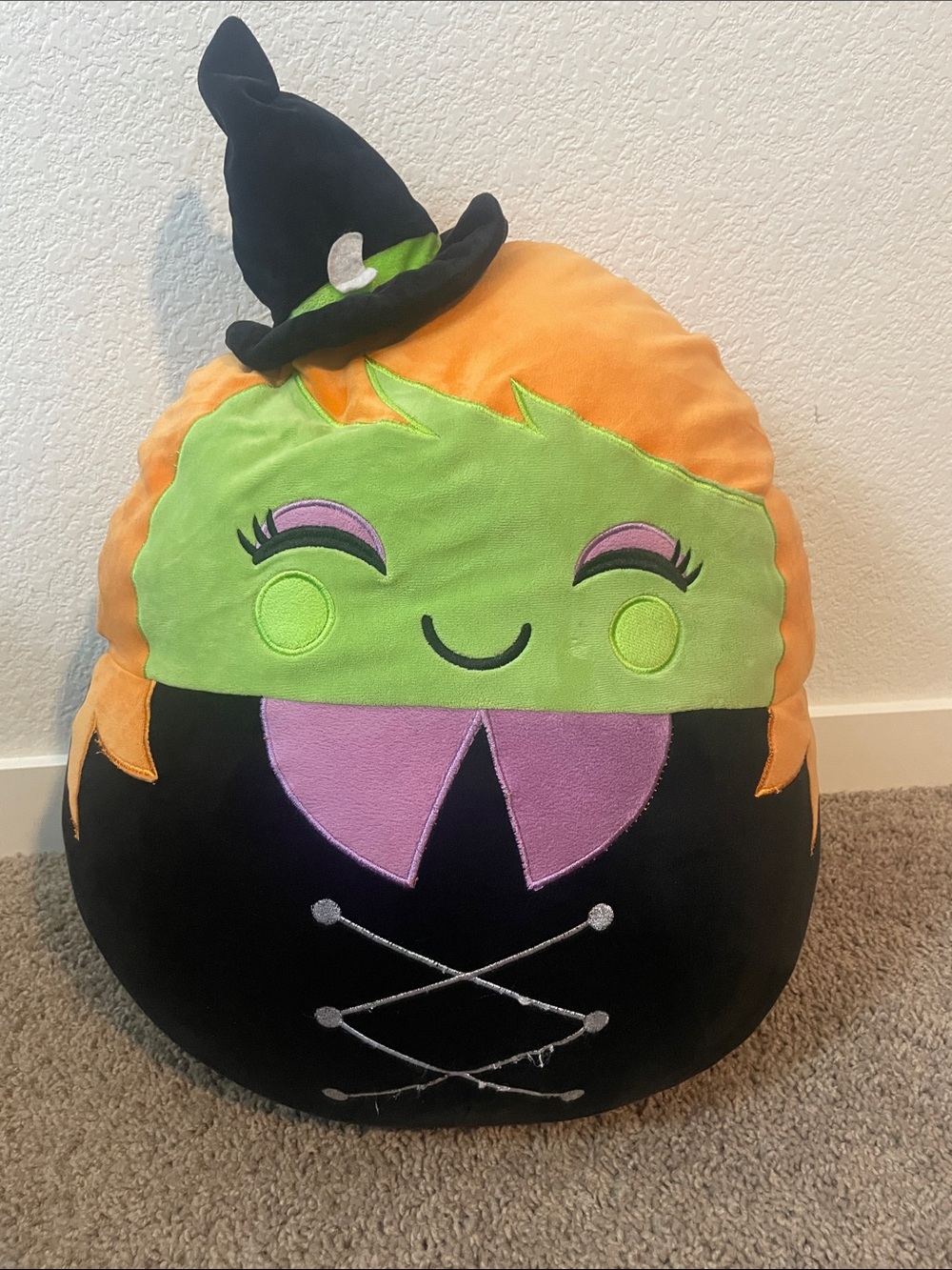 Kids Witch 20’ squish plush Pillow - Green & Orange